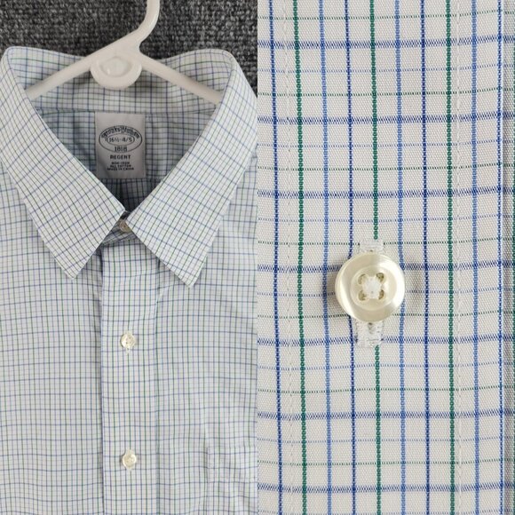 Brooks Brothers Regent 16.5 4/5 Cotton Non-Iron Blue and Green Check Long Sleeve - Picture 1 of 16